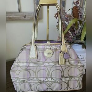 Coach Striped Tartan Plaid Carryall Shoulder Bag